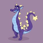  2018 anthro blue_belly blue_scales claws dragon fin head_fin horn male markings nude purple_background redvelvetbat scales scalie simple_background solo spade_tail standing star_marking wingless_dragon yellow_markings 