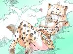  ? animal_humanoid armwear blonde_hair blush bow_tie brown_spots clothing dipstick_tail elbow_gloves felid felid_humanoid female footwear forest fur_collar gloves hair humanoid inner_ear_fluff jaguar_(kemono_friends) jaguar_humanoid japanese_text kemono_friends legwear mammal multicolored_tail pantherine pantherine_humanoid shirt short_hair skirt solo spots text thigh_highs translation_request tree tsuki_wani yellow_eyes 