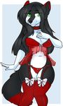  black_fur black_hair canine choker clothing ear_piercing felicity_longis female fox fur green_eyes hair legwear lingerie mammal panties piercing red_fur smile solo stockings translucent transparent_clothing underwear white_fur zyira 