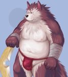  2008 belly bulge canid canine canis clothing fundoshi humanoid_hands japanese_clothing lako male mammal moobs navel nipples overweight overweight_male rouen scar shining_(series) shining_force shining_wind simple_background underwear video_games wolf 