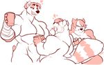 anthro bear beverage female group jintonic male mammal monochrome muscular muscular_male nude open_mouth overweight polar_bear red_panda smile standing 