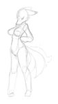  anthro big_breasts breasts canine digital_media_(artwork) embarrassed female fox hands_behind_back line_art mammal monochrome nude radial_(artist) sketch solo standing tagme wide_hips 