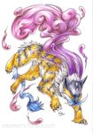  full_body gen_2_pokemon no_humans pokemon pokemon_(creature) raikou realistic signature simple_background solo traditional_media watermark web_address white_background 