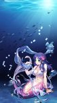  air_bubble bikini_top blue_eyes blue_hair bracelet breasts bubble cleavage fish flower hair_flower hair_ornament highres hiradaira_chisaki iyakage jewelry large_breasts lips long_hair mermaid monster_girl monsterification nagi_no_asukara navel necklace pearl pearl_necklace underwater 