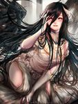  albedo black_hair black_wings breasts demon_girl demon_horns demon_wings hair_between_eyes highres horns large_breasts long_hair looking_at_viewer overlord_(maruyama) solo user_yzcf2474 wings yellow_eyes 