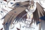  albedo all-a black_hair black_wings breasts demon_girl demon_horns demon_wings dress gloves highres horns large_breasts long_hair overlord_(maruyama) smile solo very_long_hair white_dress white_gloves wings yellow_eyes 