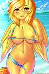  2018 absurd_res anthro anthrofied areola bikini blush breasts clothing digital_media_(artwork) equine eyelashes feathered_wings feathers female friendship_is_magic fur hair hi_res looking_at_viewer mammal my_little_pony nipples open_mouth outside pegasus pussy solo spitfire_(mlp) swimsuit twistedscarlett60 wings wonderbolts_(mlp) 