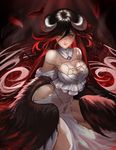  albedo bare_shoulders black_hair black_wings breasts demon_girl demon_horns demon_wings dress gloves highres horns jiazhu large_breasts long_hair overlord_(maruyama) smile solo very_long_hair white_dress white_gloves wings yellow_eyes 