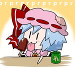  1girl animated animated_gif blue_hair chibi hat ice_cream licking mob_cap remilia_scarlet steaming tagme tea tongue tongue_out touhou vampire 