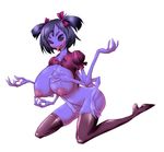  1girl bow breasts extra_arms extra_eyes fangs high_heel_boots huge_breasts insect_girl muffet multiple_arms nipples purple_skin ribbon spider_girl thigh_boots undertale 