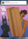  2018 anthro ask_blog blush box canine comic conditional_dnp duo female giraffe jackal kadath male mammal nightshade_(kadath) patreon patrick_(kadath) piercing 