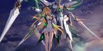  armor artist_name bare_legs blonde_hair breasts cleavage cleavage_cutout closed_mouth cloud copyright_name dress earrings elbow_gloves faulds feet_out_of_frame food gem gloves hand_on_own_chest headpiece highres hikari_(xenoblade_2) holding holding_food jewelry large_breasts light_particles long_hair looking_away looking_to_the_side mecha outdoors pauldrons short_dress shoulder_armor siren_(xenoblade) solo swd3e2 thigh_strap very_long_hair white_dress white_gloves xenoblade_(series) xenoblade_2 yellow_eyes 