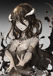  albedo black_hair black_wings breasts demon_girl demon_horns demon_wings horns large_breasts long_hair overlord_(maruyama) renze_l simple_background solo wings yellow_eyes 