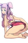  all_fours animal_ears arched_back ass bangs barefoot blue_eyes blush_stickers breasts bunny_ears covering covering_ass covering_breasts full_body harabacho_(gkfkqkch1) highres large_breasts long_hair looking_at_viewer melona miniskirt panties parted_lips pink_hair prehensile_hair queen's_blade red_panties red_skirt skirt solo sweatdrop underwear wavy_hair white_background 