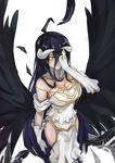  albedo bare_shoulders black_wings blazingchaos breasts demon_girl demon_horns demon_wings dress gloves hair_between_eyes horns large_breasts long_hair looking_at_viewer overlord_(maruyama) smile solo white_dress white_gloves wings yellow_eyes 