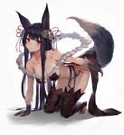  all_fours animal_ears backless_outfit bangs bare_shoulders barefoot bell blunt_bangs breasts collarbone commentary_request erune fox_ears fox_tail fur_trim gloves granblue_fantasy hair_bell hair_ornament highres jingle_bell looking_at_viewer medium_breasts oyu_(sijimisizimi) red_eyes tail thighhighs toeless_legwear yuel_(granblue_fantasy) 