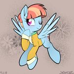  2018 blue_feathers blush bottomless clothed clothing cute cutie_mark equine eyebrows eyelashes feathered_wings feathers female feral flower flying freckles friendship_is_magic full-length_portrait grey_background hair hi_res mammal multicolored_hair my_little_pony one_eye_closed orange_hair pegasus plant portrait purple_eyes shirt short_hair signature simple_background smile solo sparkles two_tone_hair windy_whistles_(mlp) wings wink yorozpony 