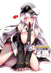  azur_lane bangs blush breasts commentary enterprise_(azur_lane) eyebrows_visible_through_hair gainoob hat large_breasts long_hair looking_at_viewer necktie peaked_cap purple_eyes shirt silver_hair sleeveless smile solo very_long_hair 