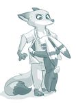  2018 anthro barefoot canine clothed clothing dipstick_ears dipstick_tail disney duo ear_markings facial_markings fox fuel_(artist) fur_markings gloves_(marking) jack_savage lagomorph male male/male mammal markings monochrome multicolored_tail nick_wilde open_shirt rabbit simple_background standing sweat sweatdrop white_background zootopia 