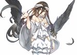  albedo bad_id bad_pixiv_id bare_shoulders black_hair black_wings breasts demon_girl demon_horns demon_wings dress gloves hair_between_eyes horns large_breasts long_hair looking_at_viewer mitu_yang overlord_(maruyama) smile solo white_dress white_gloves wings yellow_eyes 