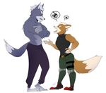  alemvy anthro canine clothed clothing fox fox_mccloud hi_res larger_male male mammal muscular muscular_male nintendo pose simple_background size_difference smaller_male star_fox topless video_games wolf wolf_o&#039;donnell 