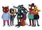  aged_up alligator alternate_version_at_source angus_(nitw) avian bea_(nitw) bear beverage bird canine cat cigarette clothed clothing crocodilian equestria-prevails eye_contact feline female fox fully_clothed germ_(nitw) gregg_(nitw) group hat hi_res hoodie jewelry lori_m_(nitw) love_in_the_woods mae_(nitw) male mammal mouse necklace night_in_the_woods reptile rodent romantic_couple scalie scarf selmers_(nitw) smile smoking soda sweater 
