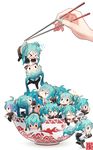  &gt;_&lt; :&lt; :t ahoge aqua_eyes aqua_hair bai_yemeng bowl chibi chopsticks grin hatsune_miku highres long_hair md5_mismatch minigirl multiple_girls nail_polish necktie open_mouth simple_background skirt smile tears thighhighs twintails very_long_hair vocaloid wavy_mouth white_background 