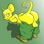  anus backsack balls butt clothing dragon_ball dragon_ball_super fur looking_back male mammal mouse presenting presenting_hindquarters quitela rodent undressing unknown_artist yellow_fur 
