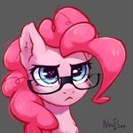  2018 blue_eyes cute earth_pony equine eyelashes eyewear female feral friendship_is_magic frown fur glasses grey_background hair headshot_portrait hi_res horse inner_ear_fluff inowiseei makeup mammal mascara my_little_pony pink_hair pinkie_pie_(mlp) pony portrait reaction_image serious serious_face signature simple_background solo 