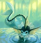  blue blue_skin creature full_body gen_1_pokemon glitchedpuppet looking_at_viewer no_humans pokemon pokemon_(creature) pokemon_(game) pokemon_rgby ripples solo traditional_media vaporeon walking water 