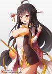  :o ahoge ara_han black_hair blush braid breast_slip breasts breasts_outside commentary_request elsword french_braid hair_ornament hair_stick long_hair medium_breasts nipples no_panties patreon_username pelvic_curtain sakra_devanam_(elsword) simple_background solo very_long_hair waero wardrobe_malfunction wide_sleeves yellow_eyes 