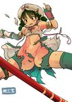  1girl anus breasts convenient_censoring female hat highres nipples open_mouth pubic_hair simple_background solo soul_calibur soul_calibur_iii spread_legs talim tenteco_(covamin) torn_clothes twin_braids white_background 