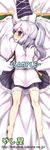  barefoot commentary_request dakimakura full_body grey_eyes grey_hair hat hat_removed headwear_removed highres japanese_clothes kariginu lying mononobe_no_futo on_stomach sample solo tate_eboshi touhou watermark web_address wide_sleeves yassy 