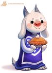  anthro black_eyes boss_monster caprine clothed clothing cryptid-creations female food fur goat horn long_ears mammal pie simple_background solo toriel undertale video_games white_background white_fur 