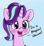  ! 2017 blue_background blush color_edit colored cute dialogue edit english_text equine eyelashes female feral friendship_is_magic fur hair headshot_portrait hi_res horn inner_ear_fluff mammal multicolored_hair my_little_pony open_mouth open_smile pabbley portrait purple_eyes purple_hair signature simple_background smile solo star_eyes starlight_glimmer_(mlp) talking_to_viewer text tongue two_tone_hair unicorn yakoshi 
