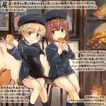  animal blonde_hair blue_eyes brown_eyes brown_hair cat colored_pencil_(medium) commentary_request dated eating food hat holding holding_food kantai_collection kirisawa_juuzou long_sleeves multiple_girls navy_blue_hat numbered sailor_hat short_hair traditional_media translation_request twitter_username z1_leberecht_maass_(kantai_collection) z3_max_schultz_(kantai_collection) 