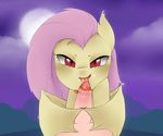  2015 bat_pony bat_wings cum cum_on_tongue duo equine erection fangs female feral flutterbat_(mlp) fluttershy_(mlp) friendship_is_magic full_moon hair long_tongue looking_at_viewer male male/female mammal membranous_wings moon my_little_pony nude oouichi oral outside penis red_eyes sex solo_focus tongue tongue_out tonguejob wings 