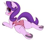  2018 blush butt dankflank dock equine female feral friendship_is_magic hair hooves horn looking_at_viewer mammal my_little_pony purple_hair rear_view simple_background smile solo starlight_glimmer_(mlp) underhoof unicorn white_background 
