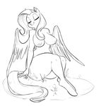  2015 anthro anthrofied big_breasts black_and_white breasts cutie_mark equine eyes_closed feathered_wings feathers female fluttershy_(mlp) friendship_is_magic glacierclear hair hi_res mammal monochrome my_little_pony nipples nude pegasus sitting solo wings 