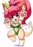  1girl animal_ears bare_legs bare_shoulders breasts cat_ears chibi curvy female full_body highres large_breasts leotard open_mouth paw_print perisie_(star_ocean) pink_hair ponytail red_eyes ryoi shiny shiny_clothes shiny_hair shiny_skin solo star_ocean star_ocean_first_departure thighs thong_leotard very_long_hair 