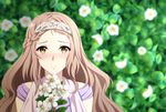  bad_id bad_pixiv_id blurry blurry_background blush bouquet braid brown_eyes brown_hair charlotte_abelfreyja_drossel circlet crown_braid depth_of_field flower highres light_smile long_hair looking_at_viewer outdoors rko_(a470350510) solo upper_body violet_evergarden 