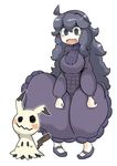  1girl @_@ ahoge al_bhed_eyes dress female hex_maniac_(pokemon) mimikyu npc_trainer pokemon pokemon_(creature) pokemon_(game) pokemon_xy purple_dress simple_background 
