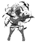  breasts cape female_my_unit_(fire_emblem:_kakusei) fire_emblem fire_emblem:_kakusei fire_emblem_heroes gimurei gloves kamu_(kamuuei) large_breasts long_hair looking_at_viewer monochrome my_unit_(fire_emblem:_kakusei) red_eyes simple_background smile solo twintails white_background 