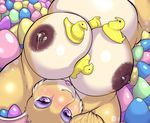  anthro belly big_belly big_breasts breasts crimsoncanine easter female hands_behind_head holidays huge_breasts lactating lagomorph looking_at_viewer makeup mammal nipple_piercing nipples nude overweight piercing rabbit solo upside_down 