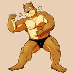  anthro barefoot big_muscles briefs canine clothed clothing dog kenta_shiba_(character) male mammal muscular muscular_male nipples shiba-kenta shiba_inu solo topless underwear 
