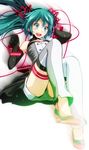  :d absurdres aqua_eyes aqua_hair bad_id bad_pixiv_id black_bra black_gloves bra breasts choker cleavage elbow_gloves eyebrows_visible_through_hair floating_hair full_body gloves hair_between_eyes hair_ribbon hand_in_hair hatsune_miku highres invisible_chair leg_warmers long_hair looking_at_viewer looking_down medium_breasts nijigen_dream_fever_(vocaloid) open_mouth project_diva_(series) red_ribbon ribbon short_shorts shorts simple_background sitting smile solo thigh_strap tsukishiro_saika twintails underwear very_long_hair vocaloid white_background 