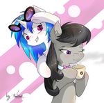  2017 abstract_background beverage black_hair blue_hair blush bow_tie chest_tuft coffee cup cute duo earth_pony equine eyebrows eyelashes eyewear female feral friendship_is_magic fur grin hair hi_res holding_object hooves horn horse inner_ear_fluff kaliner long_hair mammal multicolored_hair my_little_pony nude octavia_(mlp) one_eye_closed pony purple_eyes short_hair signature silly simple_background smile sneaking standing steam sunglasses teeth tuft two_tone_hair underhoof unicorn vinyl_scratch_(mlp) white_background 