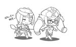  azami_(xenoblade) chibi doll dress hat long_hair monochrome multiple_girls nyuutsu_(xenoblade) open_mouth saru short_hair simple_background smile white_background xenoblade_(series) xenoblade_2 