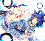 animal_ears ass bell black_footwear blue_dress blue_eyes blue_hair blue_ribbon breasts cat_ears cat_tail commentary dress eyebrows_visible_through_hair flower hair_ornament hair_rings hair_stick jingle_bell kaku_seiga kemonomimi_mode knees_up kutsuki_kai leaf looking_at_viewer lying medium_breasts ofuda on_back open_mouth puffy_short_sleeves puffy_sleeves ribbon shawl short_hair short_sleeves simple_background smile socks solo tail tail_ribbon touhou vest white_background white_legwear white_vest 