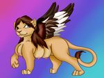  2018 breasts brown_eyes brown_hair busty_feral feathered_wings feathers feline female feral hair kittybird lion looking_at_viewer mammal multi_breast multi_nipple nipples nude solo sphinx wings 